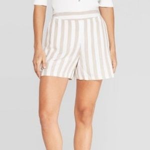 Striped High-Rise Linen Shorts
